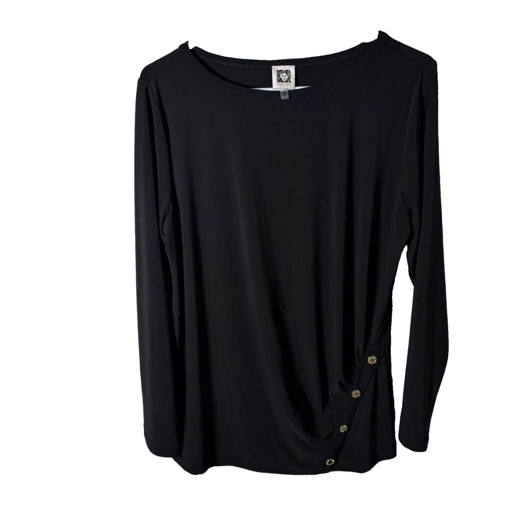 Anne Klein Blouse Women's Large Round Neck Long Sleeve Career Top Shirt